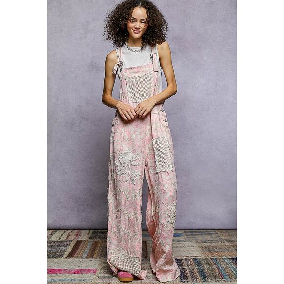 "Daisy Chain" Floral Embroidered Overalls in Pink - Picture 4 of 6